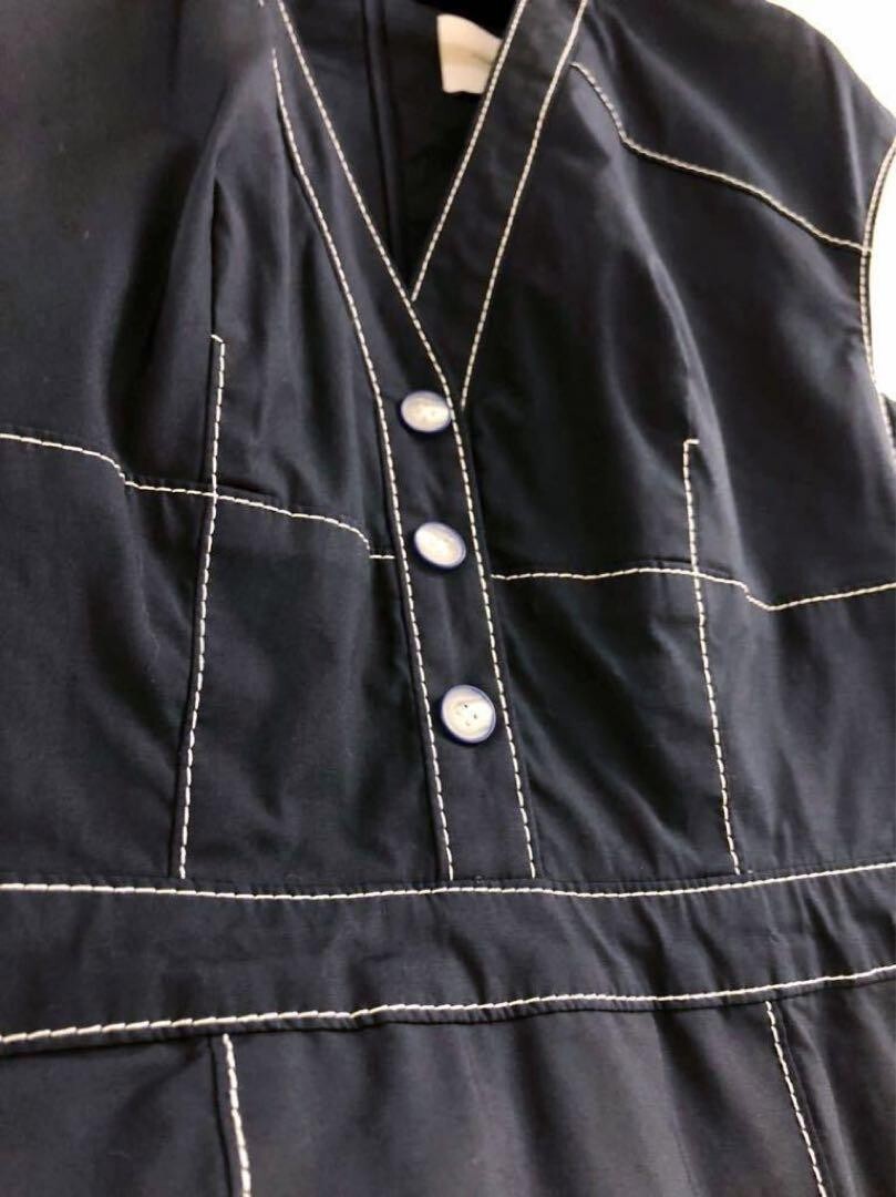 Carolina Herrera Navy White Sleeveless V-Neck Dress Size 2 Made in USA Rare Used
