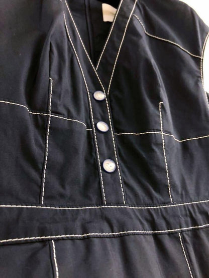 Carolina Herrera Navy White Sleeveless V-Neck Dress Size 2 Made in USA Rare Used