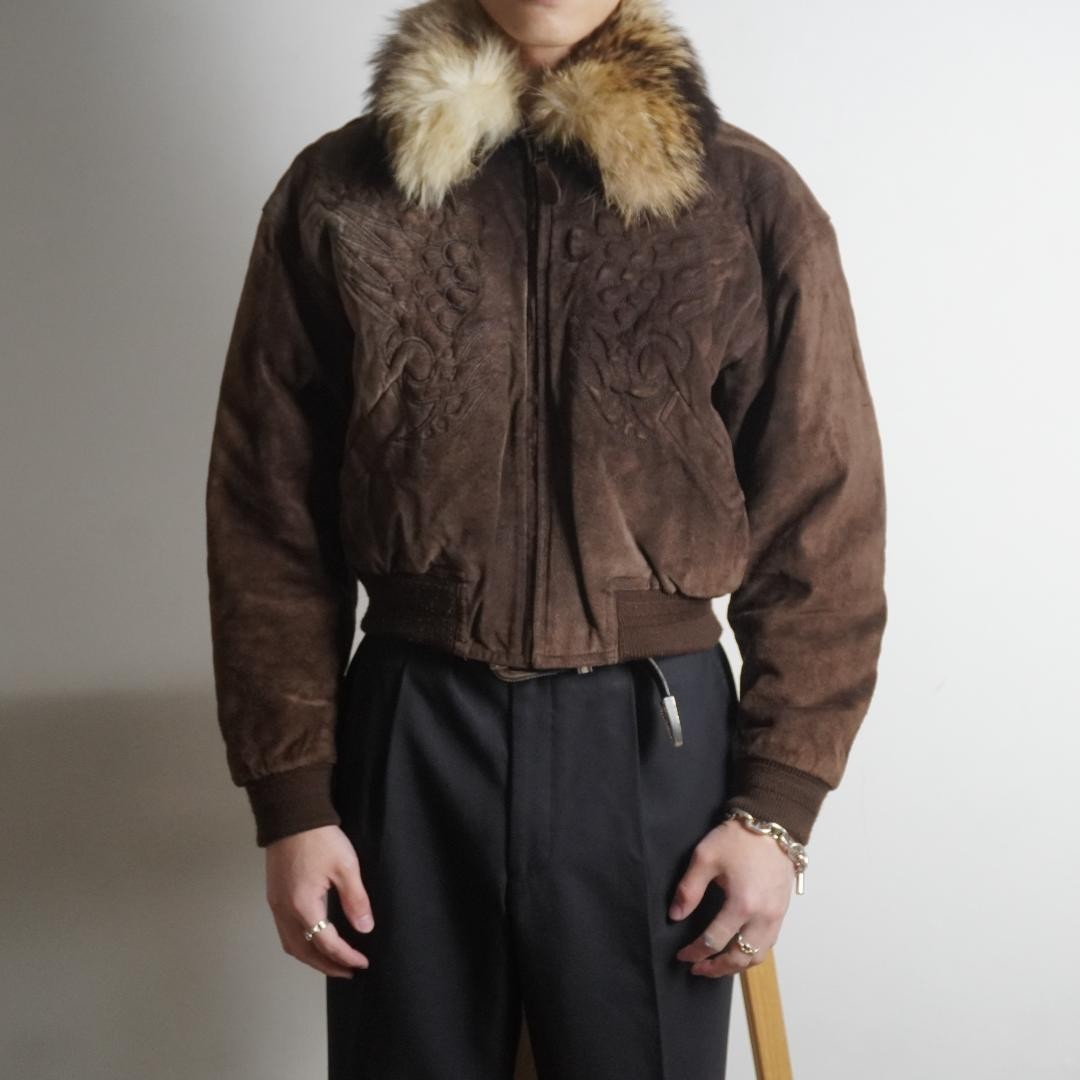 90s KANSAI Suede Leather Jacket Short Length Fur Brown/DW490 Kansai Yamamoto