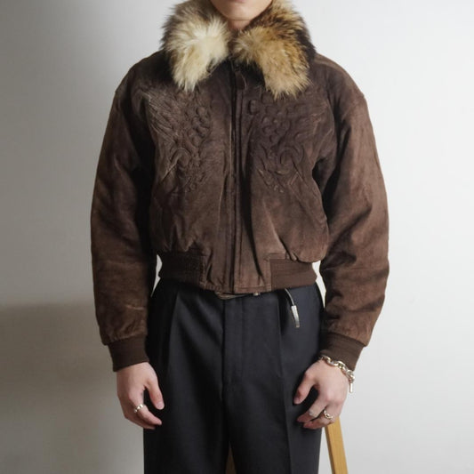 90s KANSAI Suede Leather Jacket Short Length Fur Brown/DW490 Kansai Yamamoto