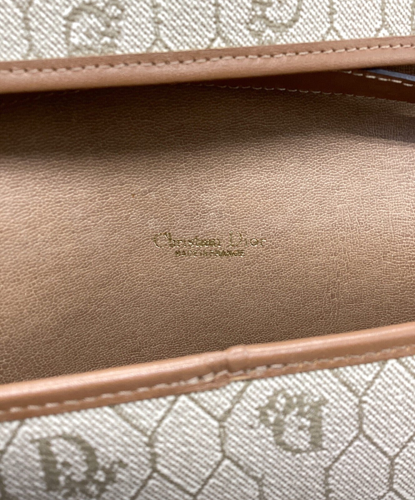 Dior Honeycomb Chain Shoulder Crossbody Bag Beige Canvas Leather Vintage Auth