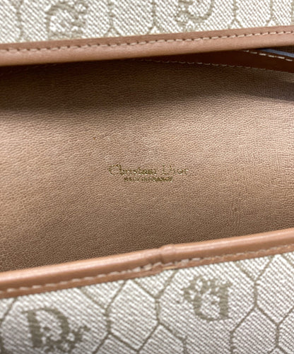 Dior Honeycomb Chain Shoulder Crossbody Bag Beige Canvas Leather Vintage Auth