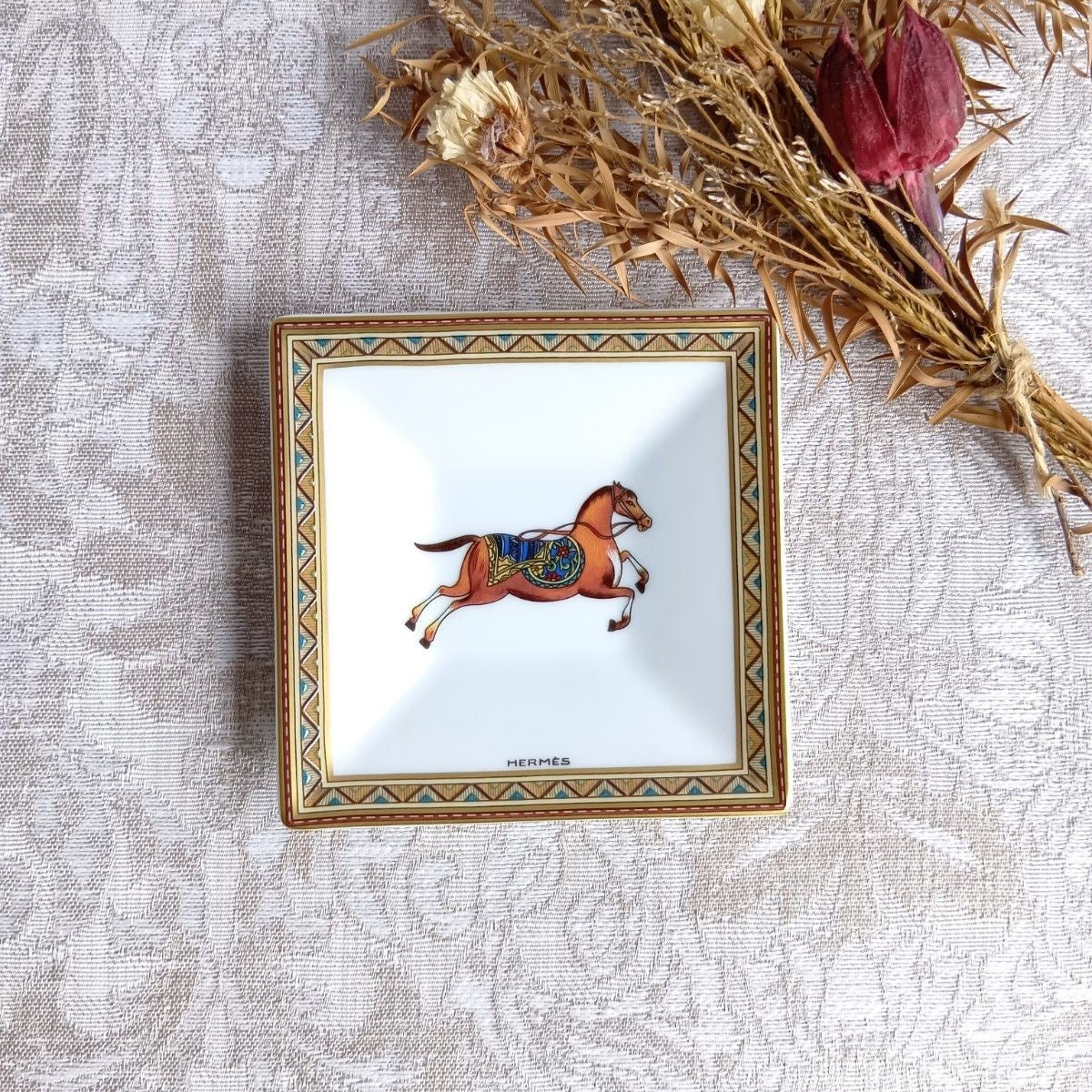 Hermes Cheval d’Orient Mini Plate Tray Porcelain Oriental Theme Decor Rare Used