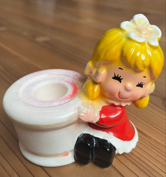 Kaneaki Showa Retro Ceramic Candle Holder with Girl Design