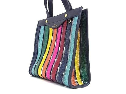 Anya Hindmarch Leather Tote Bag Navy Multicolor Women Used Authentic