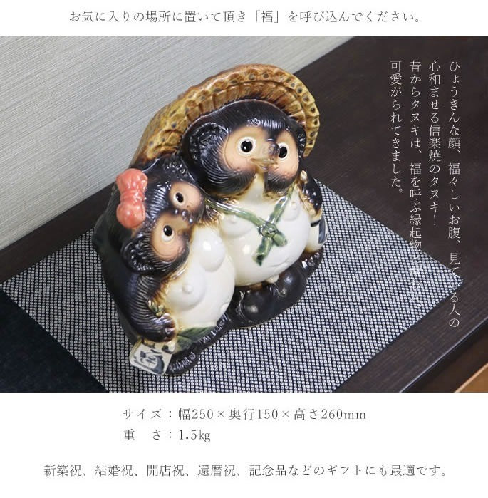 Shigaraki Couple Raccoon Dog Tanuki Pottery Pair Japanese Good Luck Statue NEW