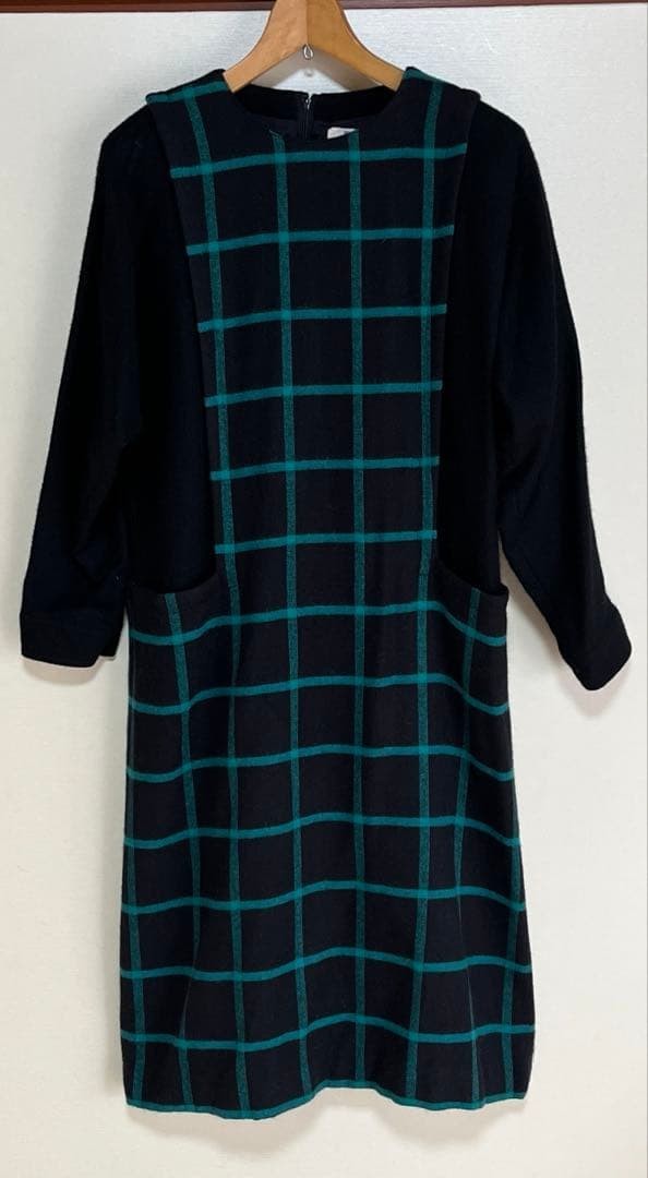 Mari Mura Black Turquoise Check Dress Wool Retro Mari Mura