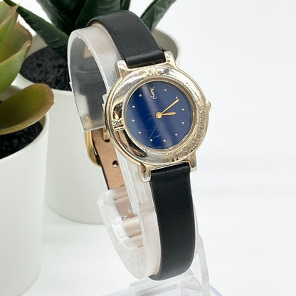 YvesSaintLaurent 277 Watch 25mm Blue Gold Black Vintage Rare Japan Limited