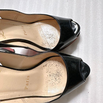 Rare Christian Louboutin Black Patent Platform Pumps Size EU34/US4