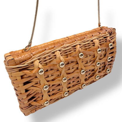 kate spade NEW YORK Basket Bag Clutch Studs Straw Brown women's USED FROM JAPAN