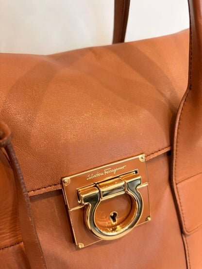 Salvatore Ferragamo Gancini Leather 2Way Handbag Shoulder Bag Brown Pre-owned
