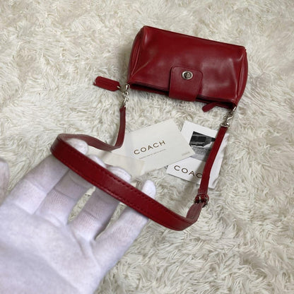 Rare COACH Vintage Turn Lock Red Leather 2 Way Shoulder Hand Crossbody Bag Auth
