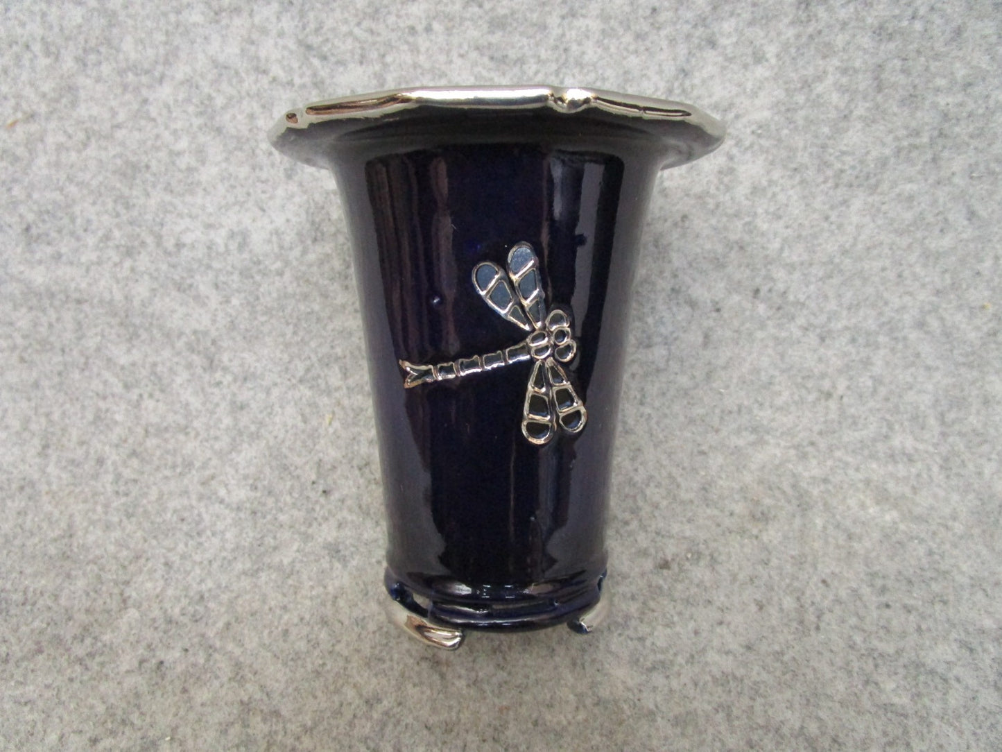 Japanese pot TENZAN work shop Lapis Lazuli Dragonfly SUKASHI