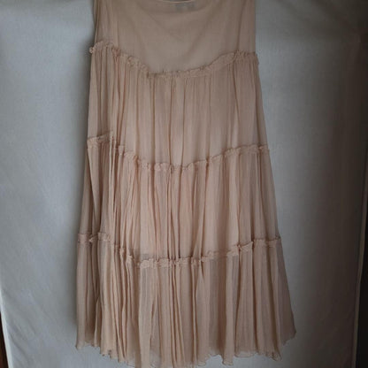 Blumarine Silk Skirt Beige M - Elegant Silhouette, Some Stains
