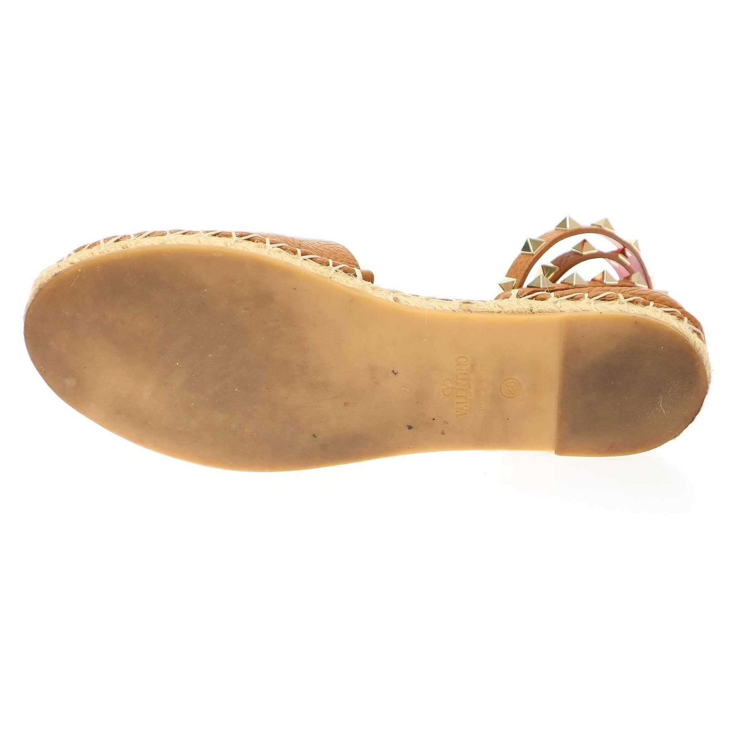 Authentic VALENTINO Garavani Ankle Studded Espadrille Sandals Brown Size 36 Used