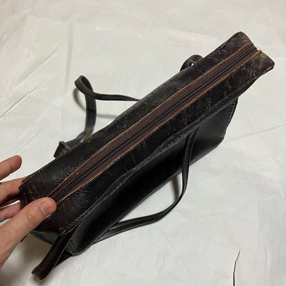 Max Mara Tote Bag Vintage Leather 33.5cm 13.2in Italy Brown Used Classic Style