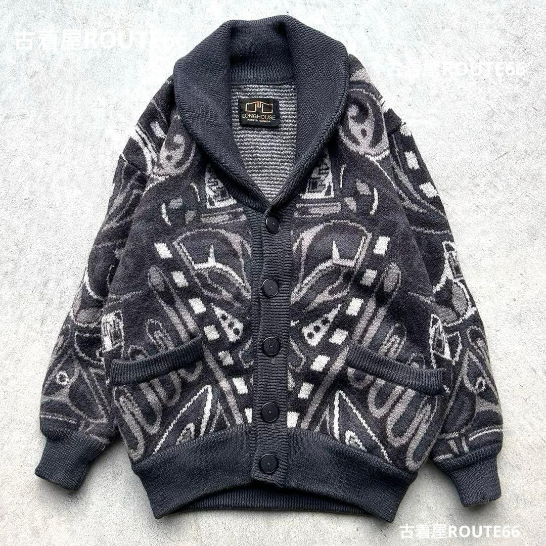 VINTAGE LONGHOUSE Thick Knit Cardigan Sweater Black L