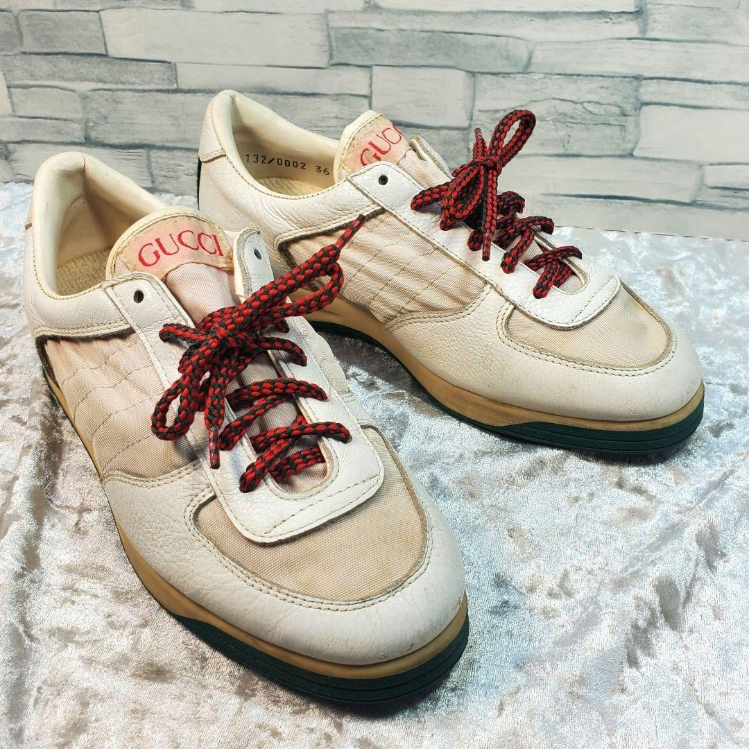 Rare GUCCI 23cm White Leather Sherry Line Low-Top Sneakers Vintage Italian Made