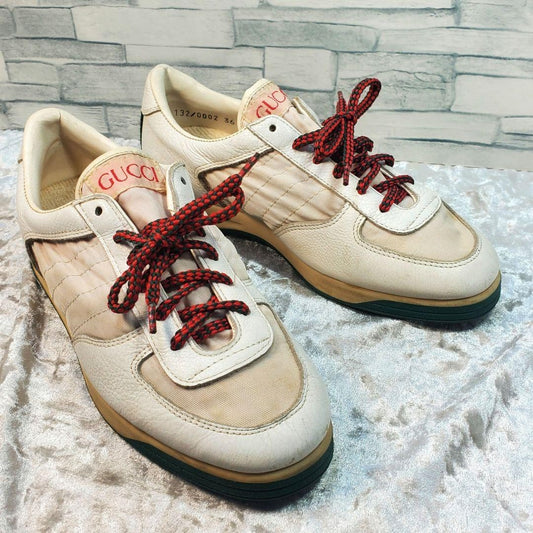 Rare GUCCI 23cm White Leather Sherry Line Low-Top Sneakers Vintage Italian Made