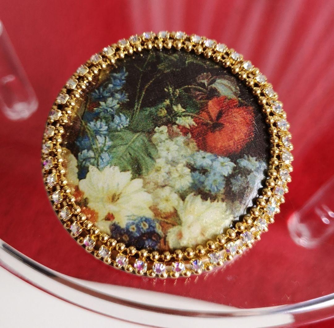 Antique brooch, rare, Vienna workshop, hallmarked, Swarovski, painting