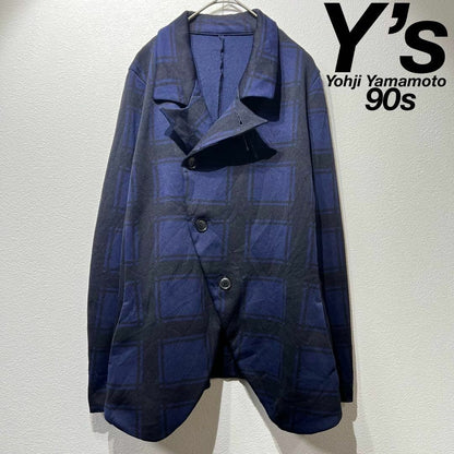 Y's Yohji Yamamoto 90s Blazer Irregular Check Tailored Jacket Shrunken Women's