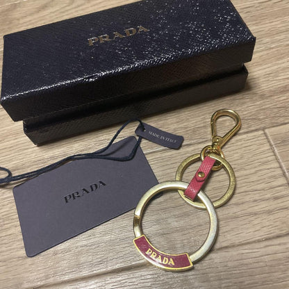 PRADA Authentic Keychain Key Ring Key Chain Bag Charm Saffiriano Metal Leather