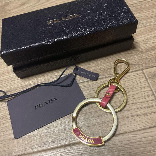 PRADA Authentic Keychain Key Ring Key Chain Bag Charm Saffiriano Metal Leather