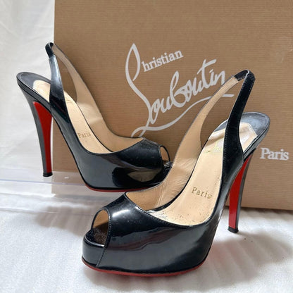 Rare Christian Louboutin Black Patent Platform Pumps Size EU34/US4