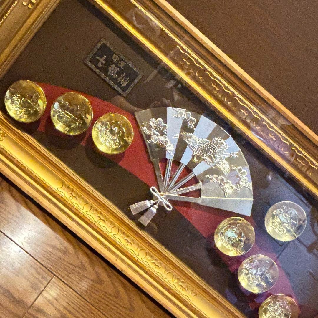 Seven Lucky Gods Fan Gold Cup 24KGP Wall Hanging Ornament