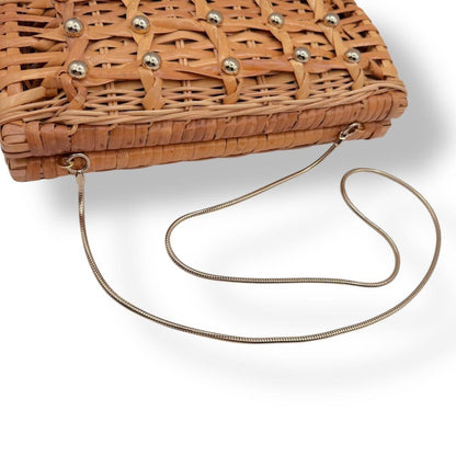 kate spade NEW YORK Basket Bag Clutch Studs Straw Brown women's USED FROM JAPAN