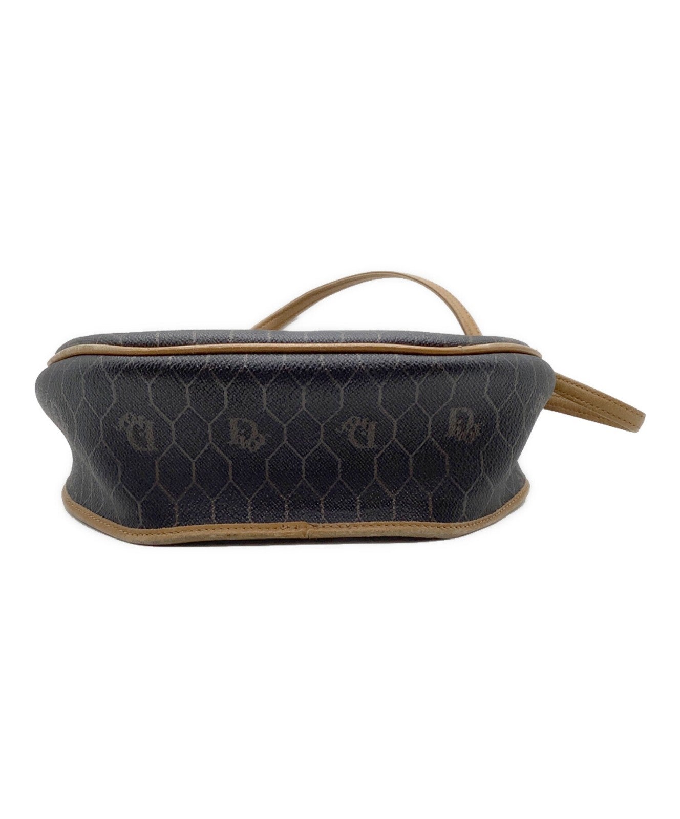 Dior Honeycomb Shoulder Crossbody Bag Brown Canvas Leather Vintage Auth