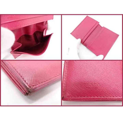 Authentic ◆ PRADA Pink Saffiano Leather Card Holder Card case Pink x Gold Logo ◆