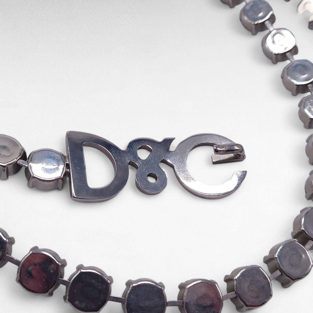 DOLCE & GABBANA Blue Rhinestone Chain Belt Silver Logo Buckle Women Size 101cm