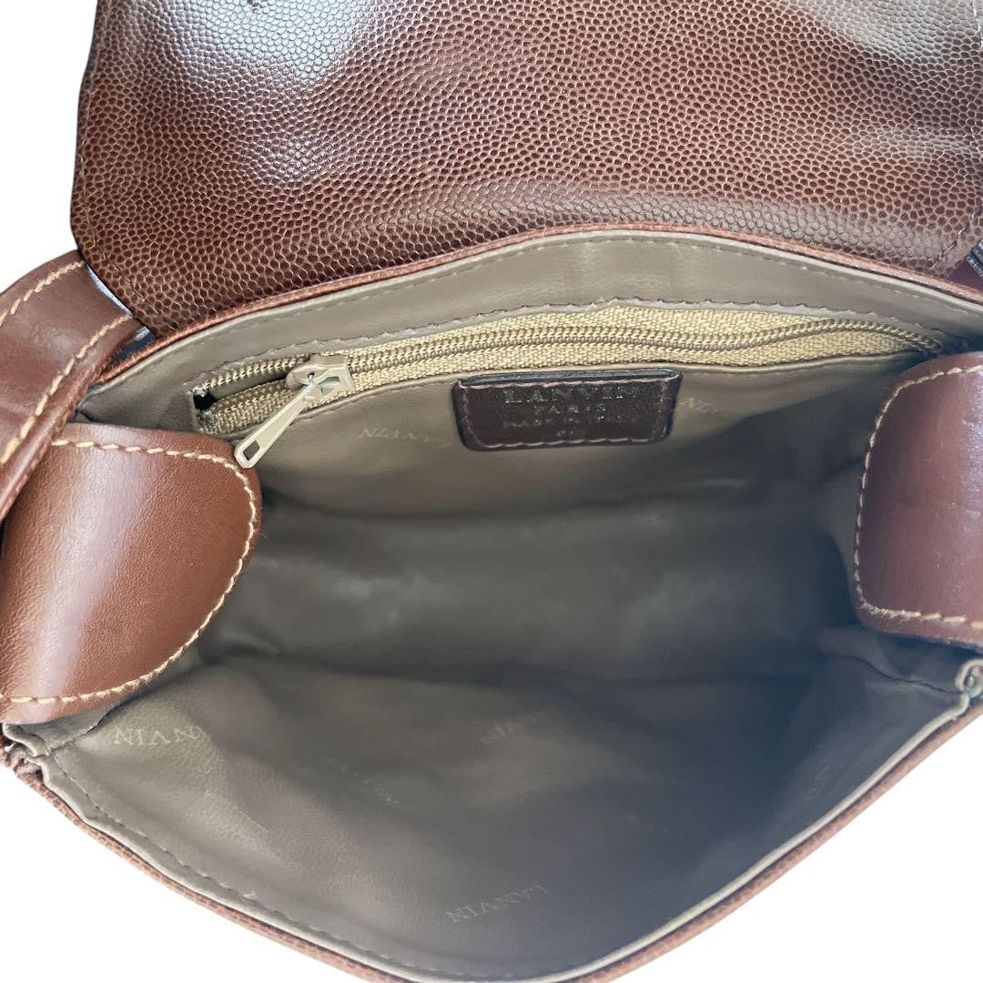 "Lanvin Mini Crossbody Shoulder Bag Brown Leather Logo Rare Authentic" /Used++