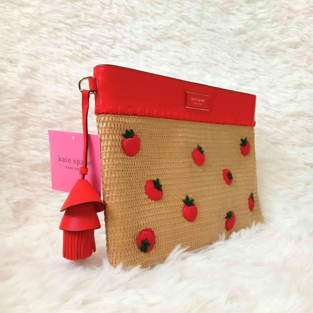 Kate Spade Tomato Clutch Bag Straw Summer Novelty embellished Clutch bag