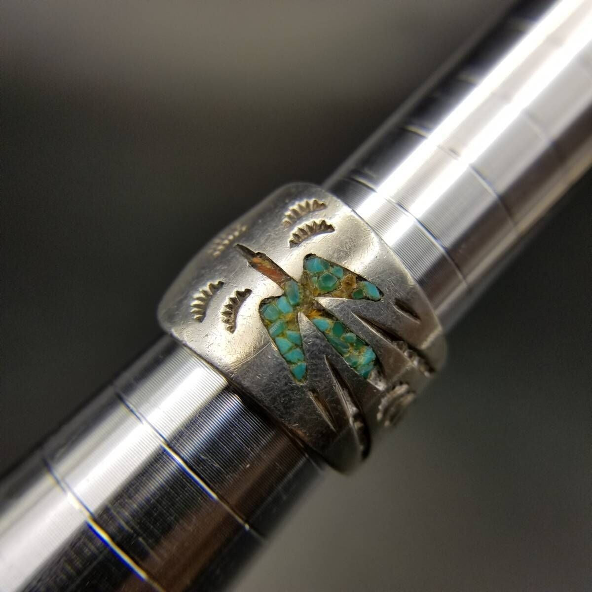 Thunderbird Crushed Turquoise Inlay 925 Silver Vintage Wrap Ring