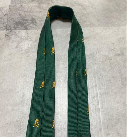 Ralph Lauren Rugby Skull Crossbones Green Silk Necktie Rare Discontinued Mint