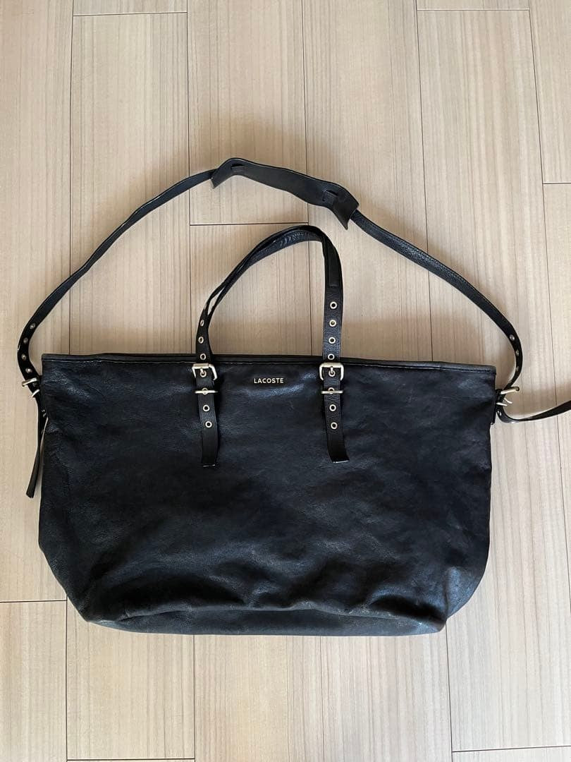 Lacoste Women Black Leather Tote Bag Shoulder Limited Edition Rare french Fashio