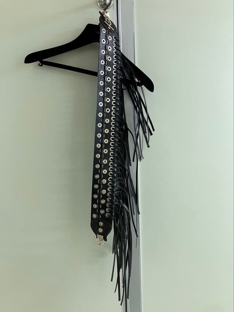 SONIA Rykiel Fringe Metal Eyelet Design Belt Black Leather Rare Almost Unused