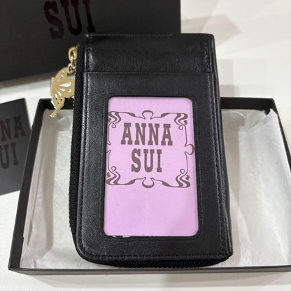 Anna Sui Moon Star Coin Case Black Pass Case 2 Pockets Used with Box from Japan