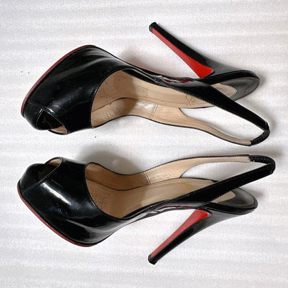 Rare Christian Louboutin Black Patent Platform Pumps Size EU34/US4