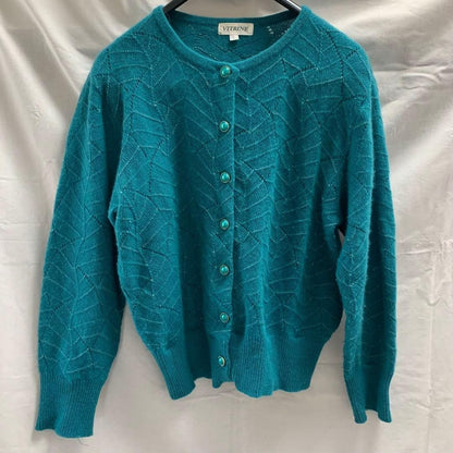 Turquoise knitted pattern cardigan with sequinned trim, size L
