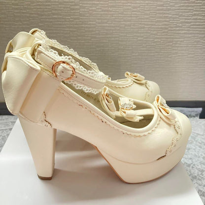 Liz Lisa 6.0US Triple Ribbon Pumps White Sweet Lolita Feminine Kawaii Japan Y2K