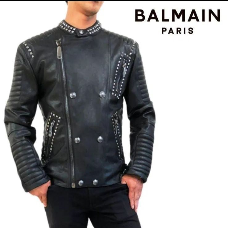 Balmain Studded Riders Jacket Men 8011 Size 48 New Item Limited Rare With Tag JP