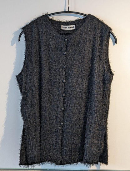 USED ISSEY MIYAKE BLACK FRONT FRINGE TANK TOP GILET GOOD M-7E6C