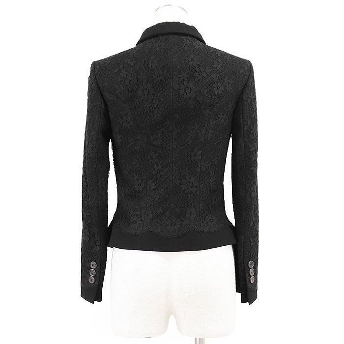 LOUIS VUITTON Jacket Lace Logo Buttons Floral Round Collar Women Size 36 Black