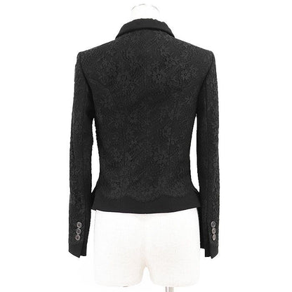 LOUIS VUITTON Jacket Lace Logo Buttons Floral Round Collar Women Size 36 Black