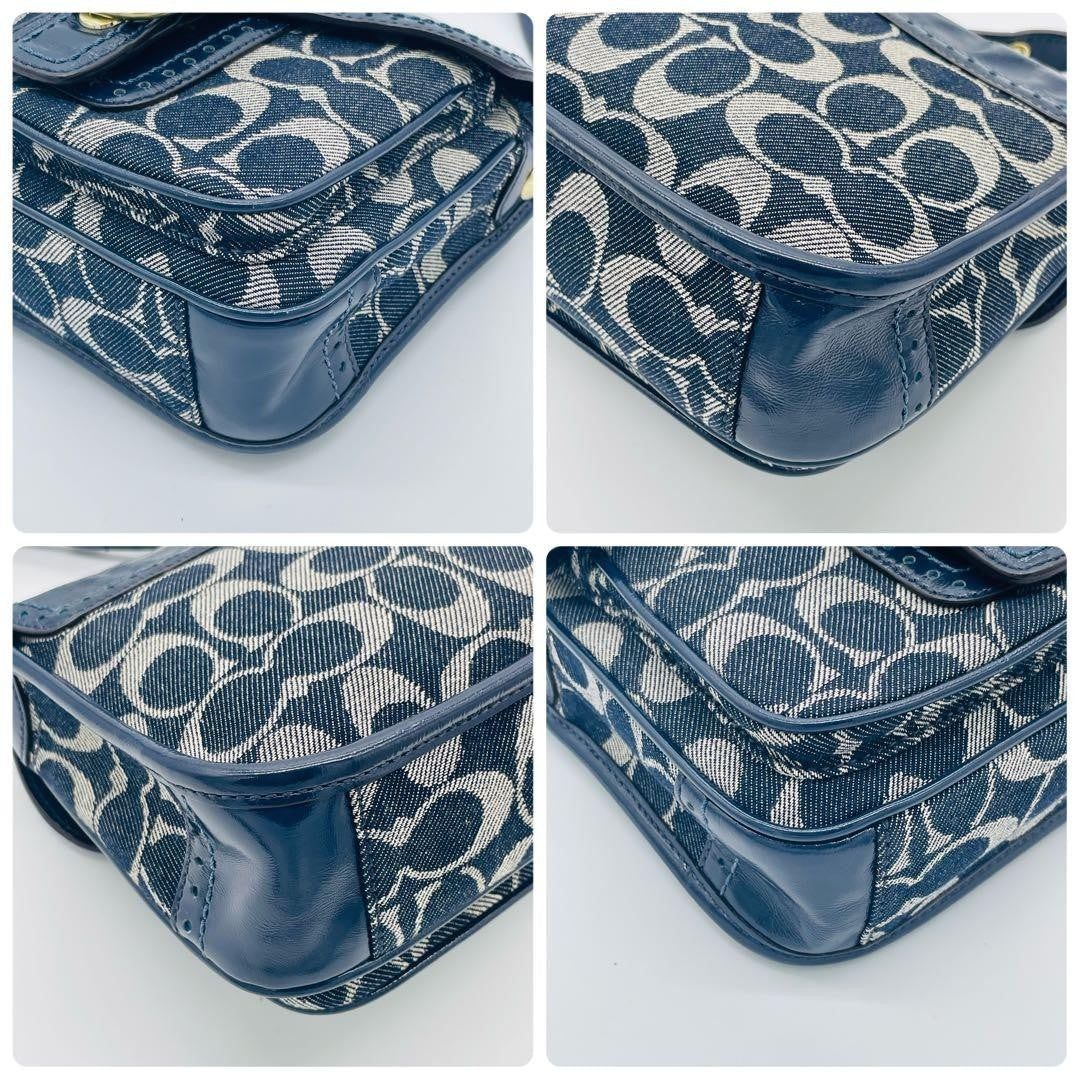 Coach Bleeker Legacy Denim Flap Bag Navy Denim Shoulder Bag Authentic