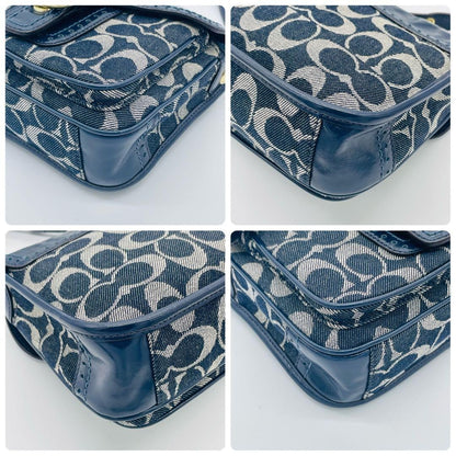 Coach Bleeker Legacy Denim Flap Bag Navy Denim Shoulder Bag Authentic