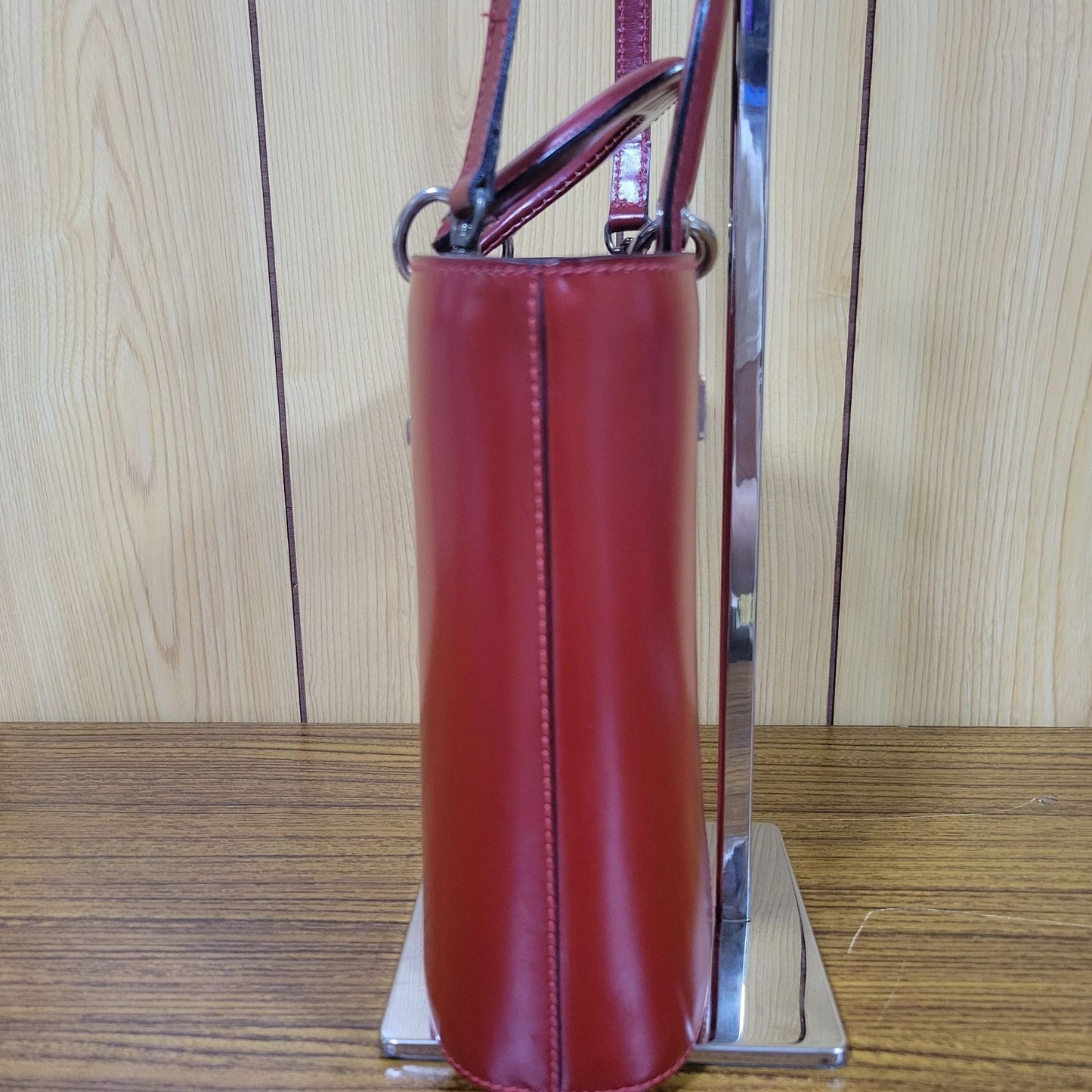 Lanvin Handbag Shoulder Bag Purse Leather in Red Silver Hardware USED Good Cond
